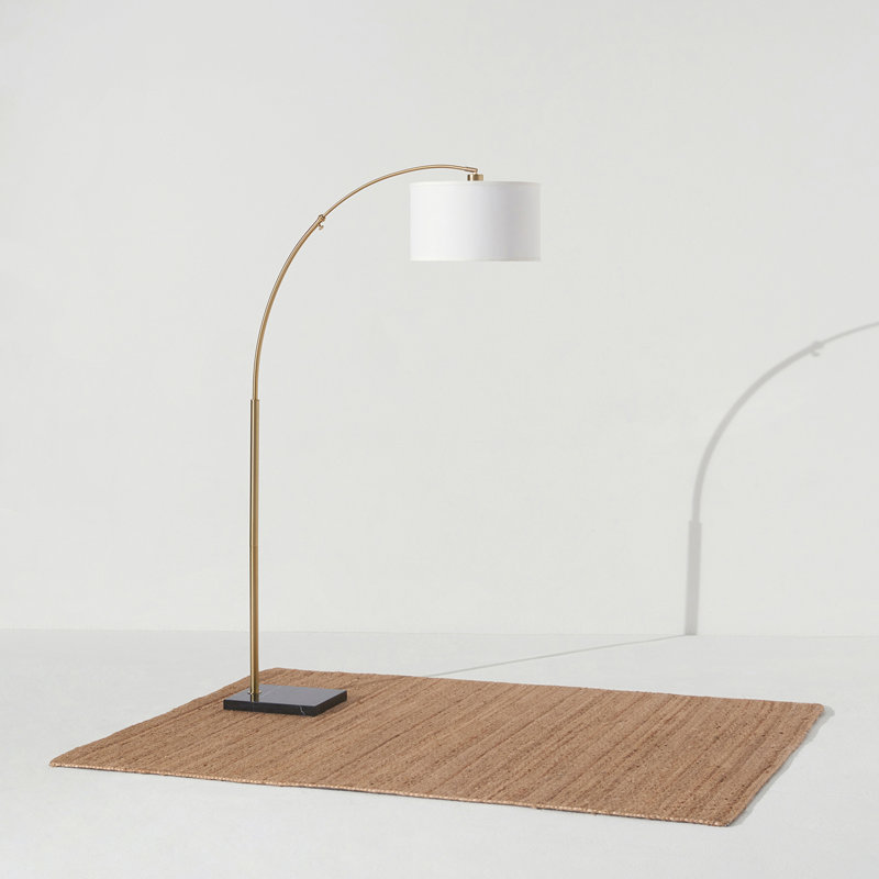 Antique Brass Arc Floor Lamp with Fabric Shade