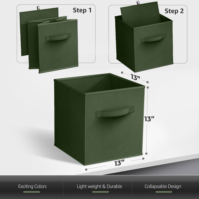 Ensemble de 6 cubes de rangement pliables de 13 pouces avec poignée Sorbus - pour organiser la maison, les tablettes, la chambre de bébé, la salle de jeux, le placard et plus, vert foncé