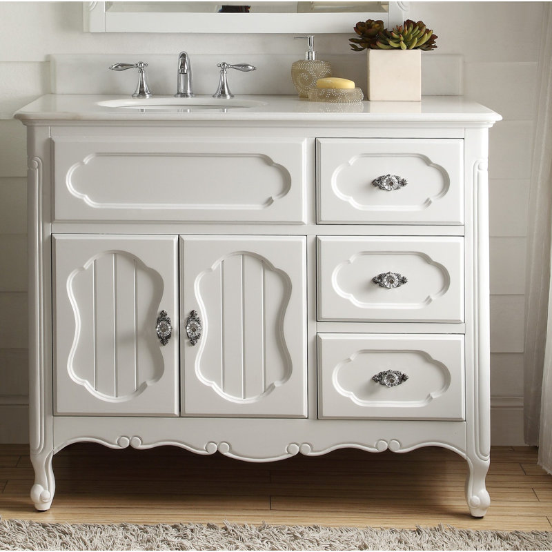 Worton 42'' Single Bathroom Vanity with Marble Top, White