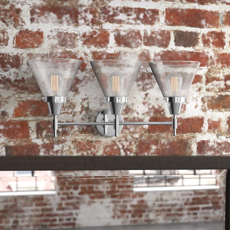 Caden Cone - 3 Light 26" Bath Vanity Light, Clear, Polished Chrome, 4 Watt Vintage LED Bulb