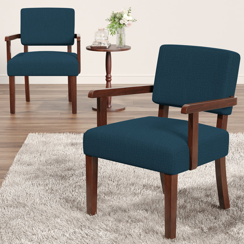 Aronas Upholstered Armchair With Solid Wood, Blue Linen
