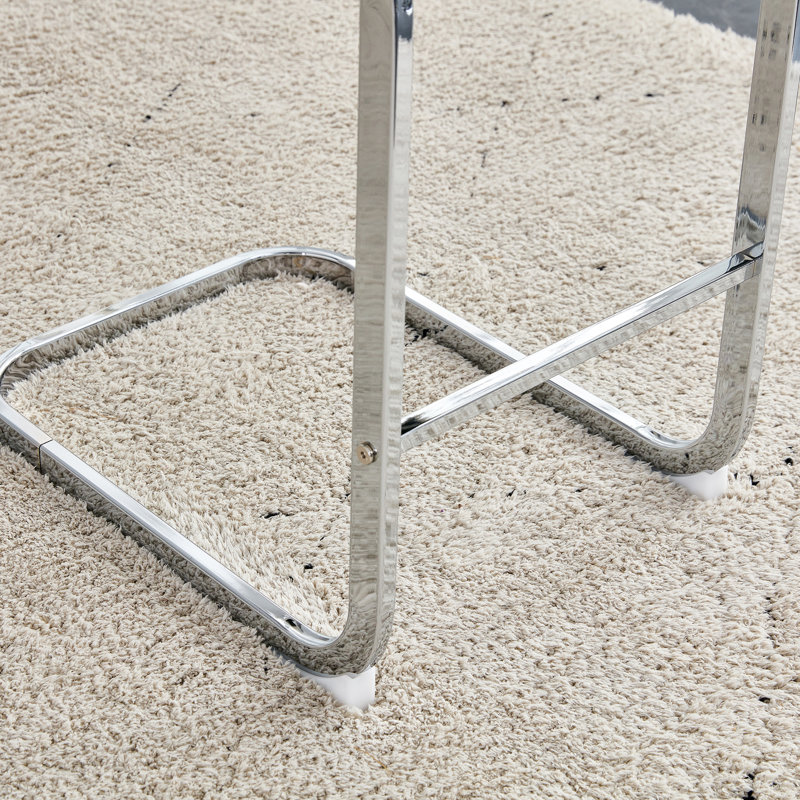 Tabouret de comptoir en similicuir 25 po avec structure en métal Chatrice, Blanc, Argent