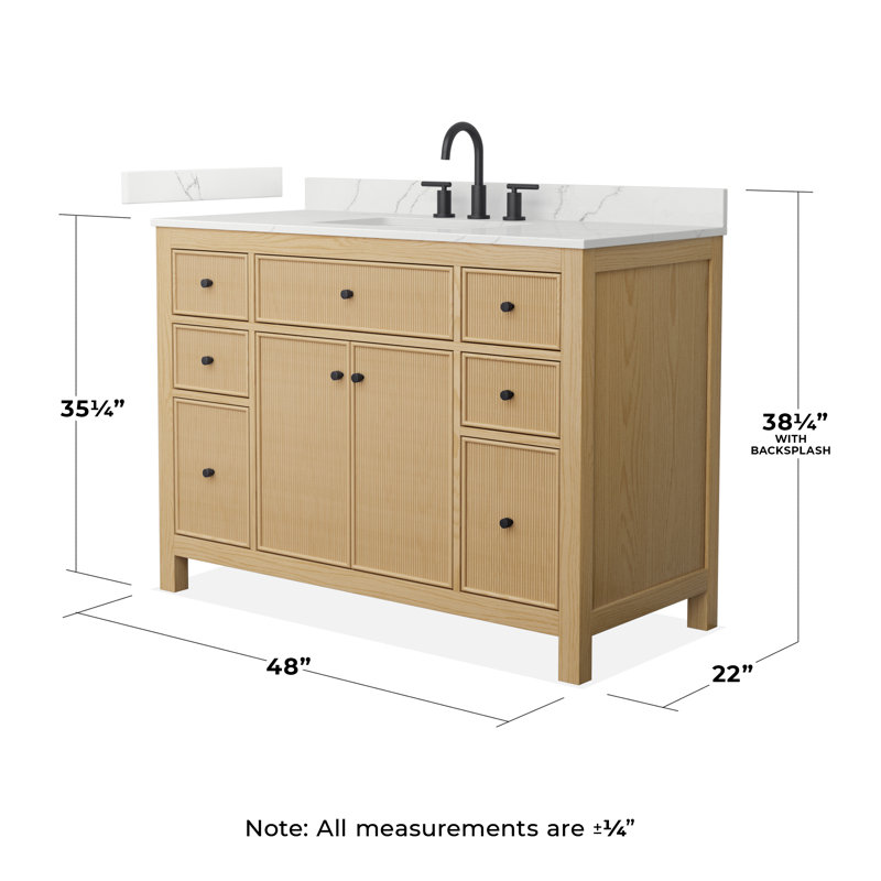 Meuble-lavabo simple autoportant avec plateau en quartz Pendry, Noir mat, 8 po, 48"