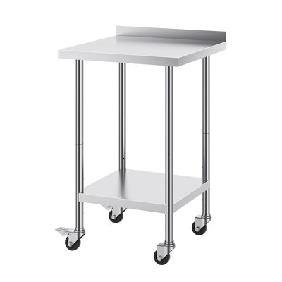 Table de préparation en acier inoxydable de 40 pouces de hauteur avec dosseret, tablettes réglables