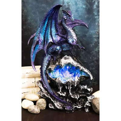 Dragon Trinal Aqua élémentaire bleu espion perché sur une caverne fossile, cristal, géode, mienne, veilleuse, DEL