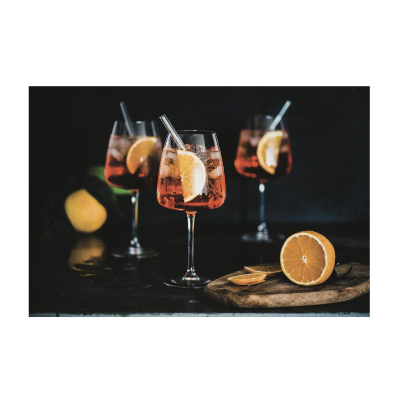 Verre à cocktail Aperol sur acrylique, H 12 po x l 18 po x P 1 po, Cadre noir