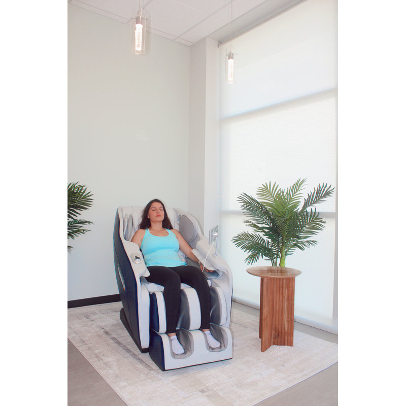 Black and Gray Faux Leather Full Body Massage Chair with Heating and USB Port