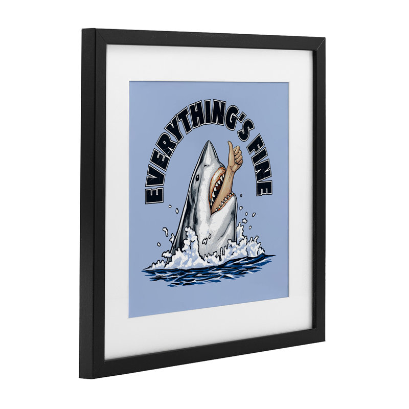 «Tout ce qui est beau requin», impression par verre encadrée par Jedco Brands Inc., H 13 po x l 13 po, Cadre noir minuit