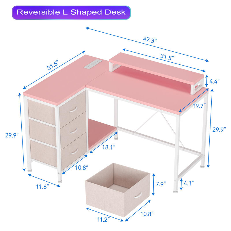 Merck Metal Base with Power Outlet, Pink/White