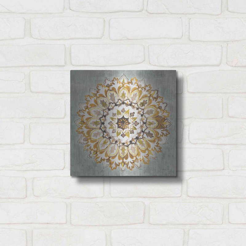Bungalow Bungalow «Mandala Delight II Yellow Grey» par Danhui Nai, art mural en métal, H 12 po x l 12 po