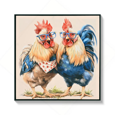 Art mural de coq de ferme, décoration murale de photos de poulets rustiques, peinture sur toile, ferme encadrée, œuvre d'art encadrée pour cuisine, salon, salle à manger, salle de bain, chambre à coucher, 24 po x 24 po