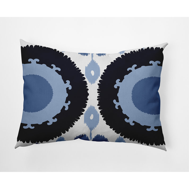 Geometric Outdoor Reversible Throw Pillow, Navy Blue