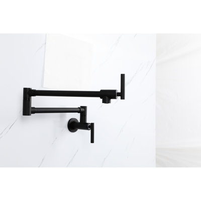 Wall Mount Kitchen Sink Pot Filler, Black, 1.75 Gpm, Stainless Steel, 2 Handles Filler Faucet, Mount, Robust Construction