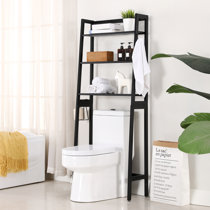 Black Metal Dual Toilet Paper Roll Holder with Gray Wood Storage Shelf and  Bottom Magazine Basket