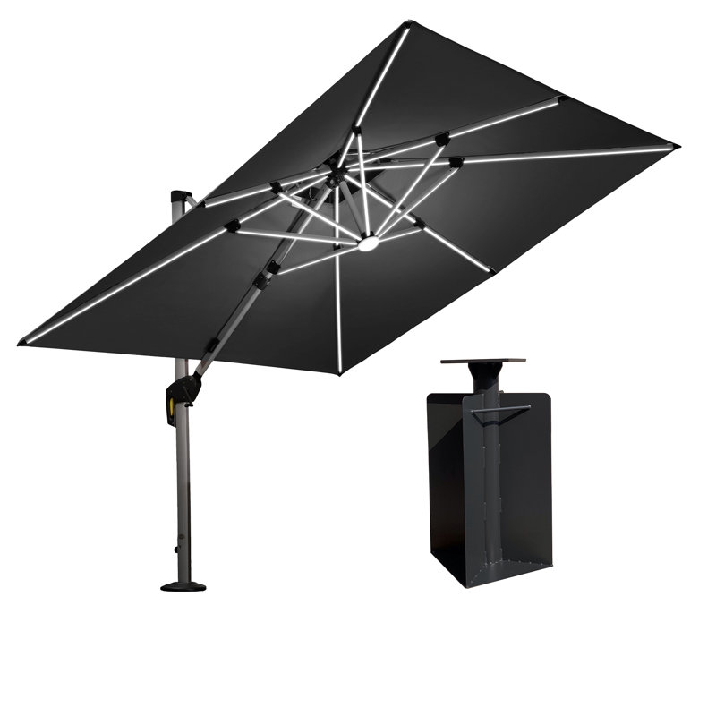 Parasol en porte-à-faux 9 pi carré avec base en terre, gris, Gris