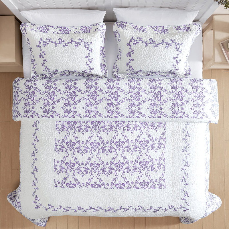 Couvre-lit matelassé brodé Lovely Damask, Sauge, Ensemble de courtepointe très grand