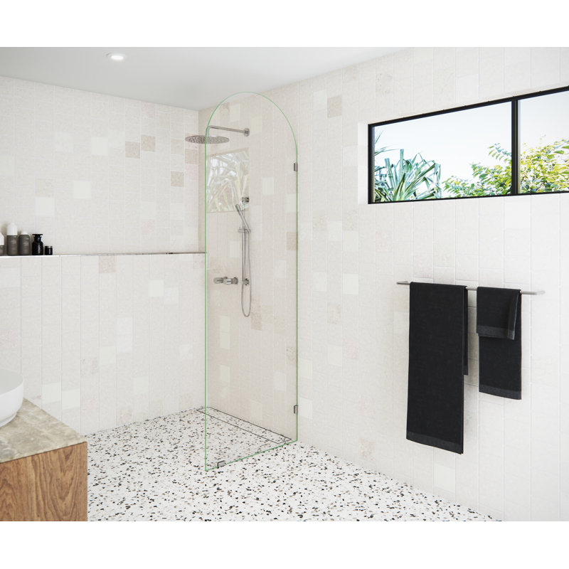 Venus 28 in. x 86.75 in. Fully Frameless Arched Single Fixed Shower Panel, Polished Chrome