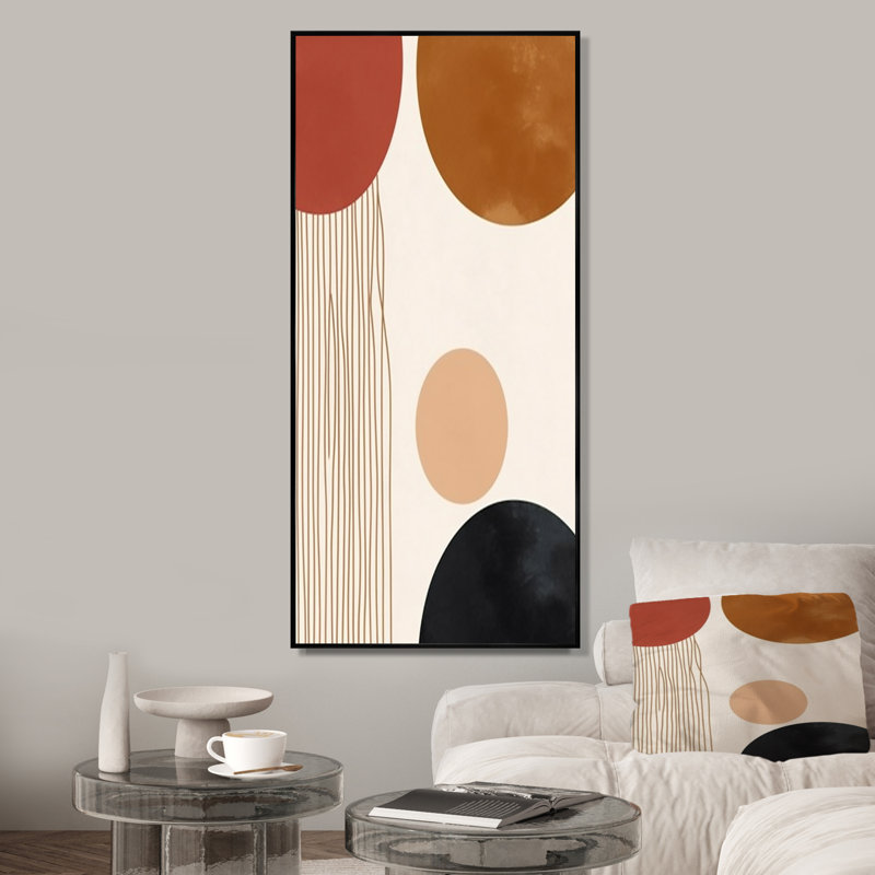 " Beige Minimal Boho Pattern 3 ", Black Floater Framed, 60" H x 28" W x 1.5" D