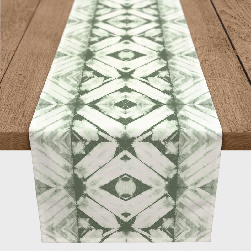 Chemin de table Maghull Diamond Shibori, 90 po x 16 po, Sauge vert