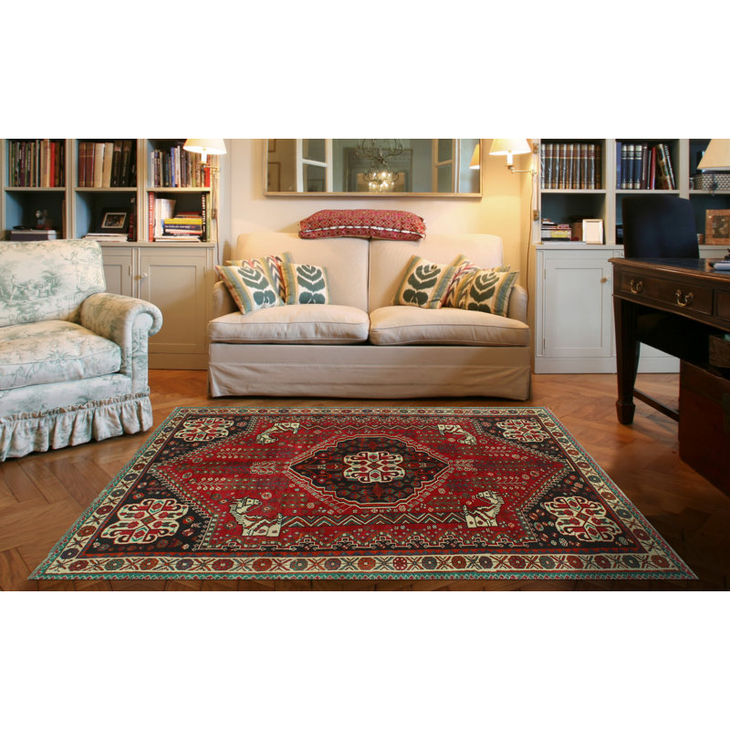 Keaire One-of-a-Kind 4'10" x 8'3" 1980s Runner Wool Area Rug in Ivory and Red