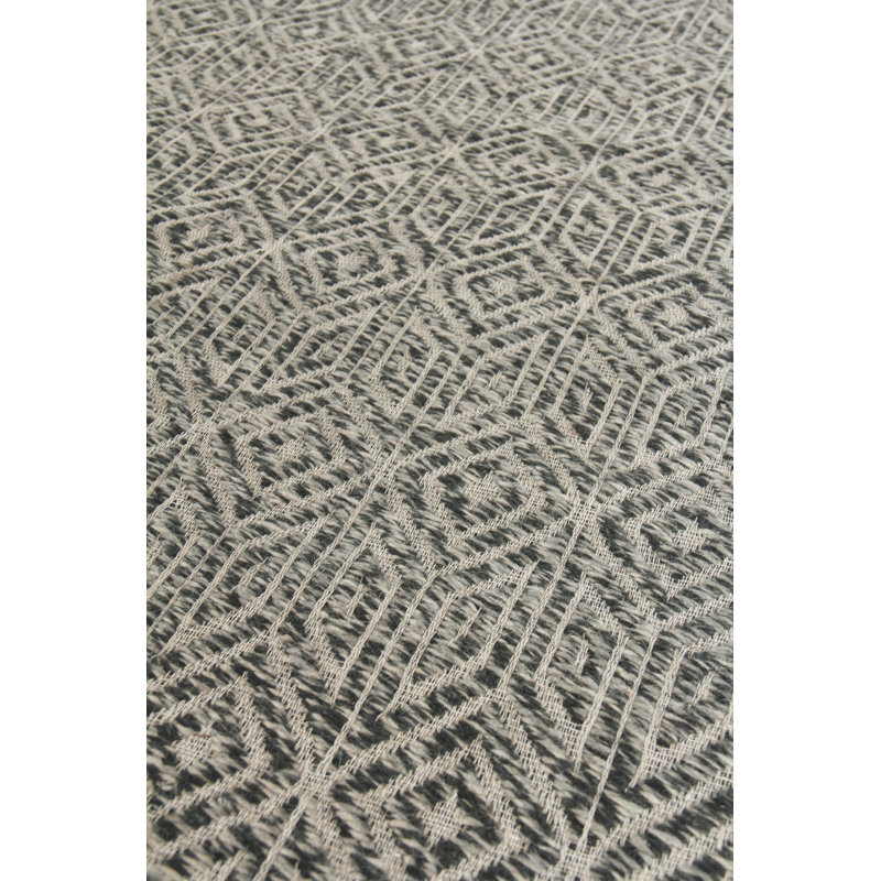 Woven Earth Wool Geometric Area Rug in Charcoal, Rectangle 6' x 9'