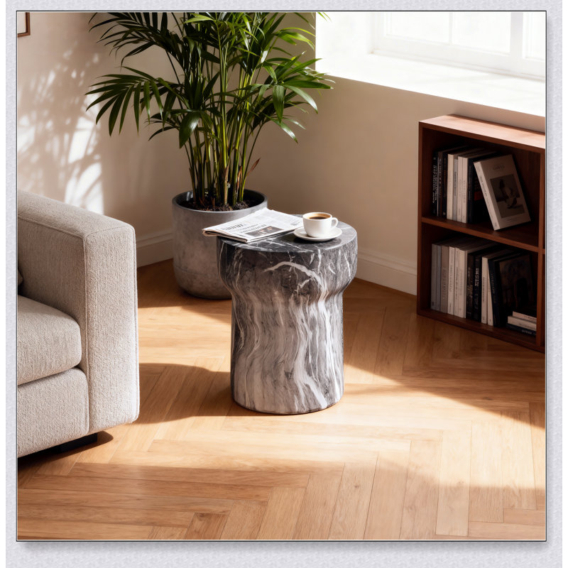 Table de bout d'extérieur en ciment pour patio, décoration de jardin, faux terrazzo, petite table d'appoint ronde moderne, utilisation intérieure et extérieure