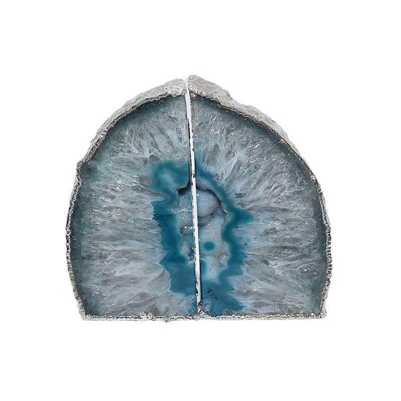 Serre-livres antidérapant Agate, Bleu sarcelle / argenté, H 5,5 po x l 6,5 po x P 3 po