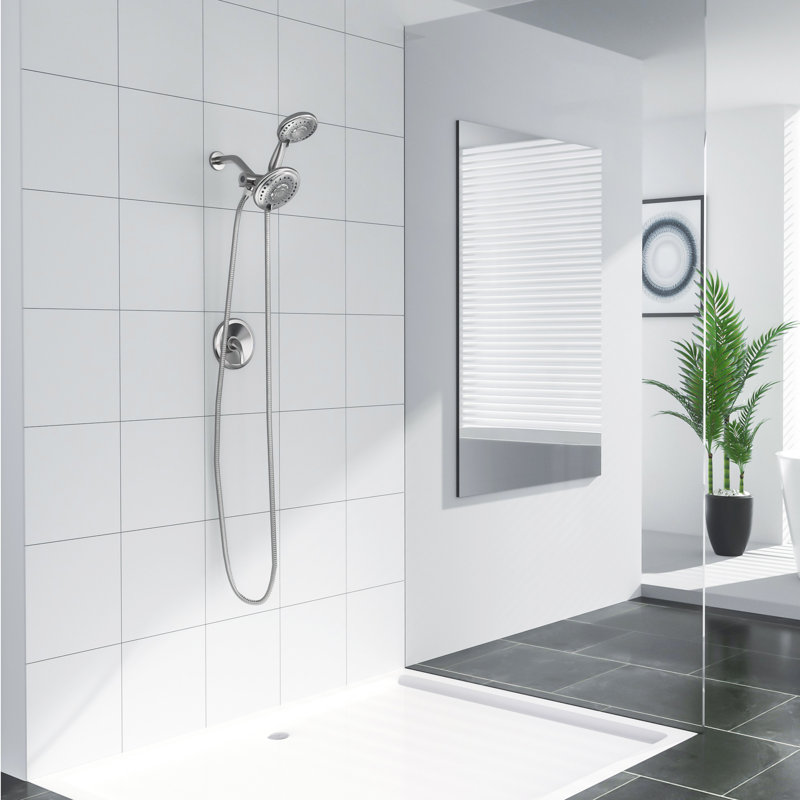 Wall Mounted Shower Head Multi Function Adjustable Shower Combo Rainfall Shower System with Handheld Shower, Brushed Nickel