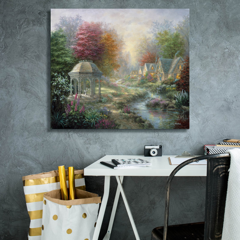  «Gazebo Village» par Nicky Boehme, art mural sur toile, 30 po x 26 po