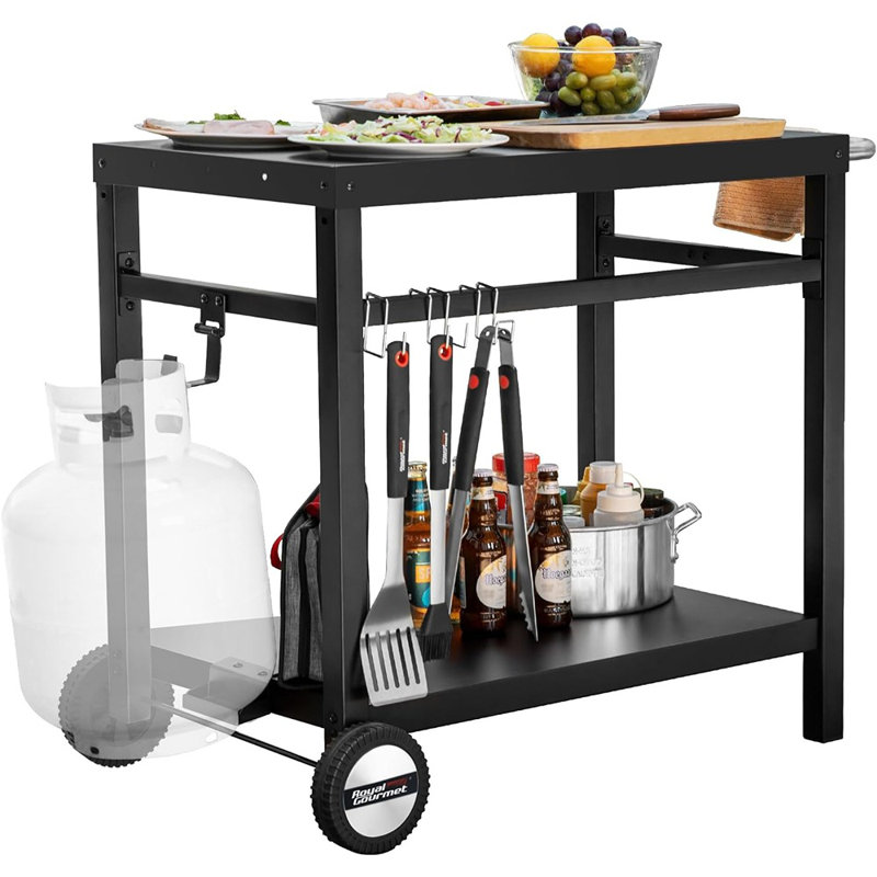 Blazek Dining Cart Table with Double-Shelf, Black, Black