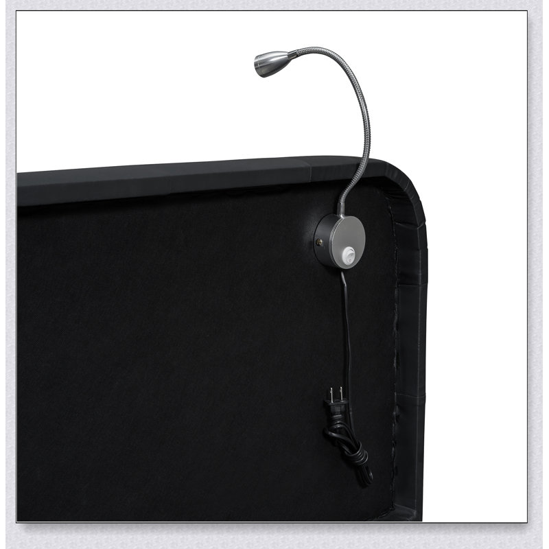 Upholstered Platform Bed With 2 Reading Lights, Black