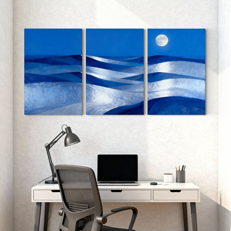 Scénario et paysages urbains, vagues de l'océan au clair de lune, ensemble de 3 impressions sur toile, H 18 po x l 36 po