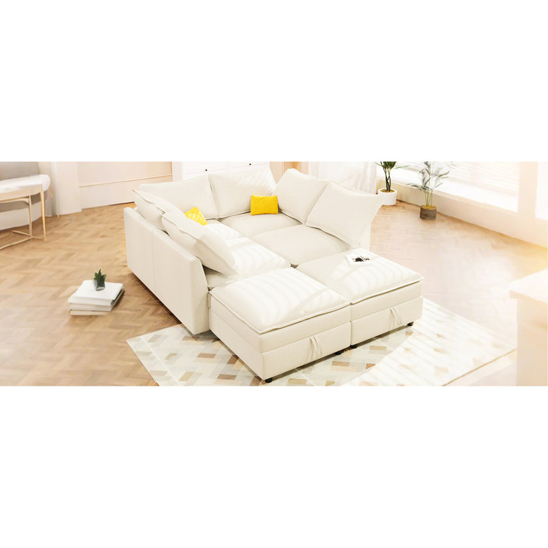 Lit modulaire avec rangement abondant - beige chic, construction confortable de l 126 po x l 63 po x P 35 po, 272 lb