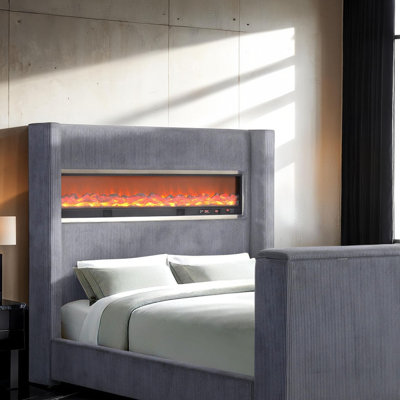 Gray Color 1pc Eastern King Size Bed Wing back Design Headboard Bedroom Furniture TV Lift Footboard Contemporary Style
