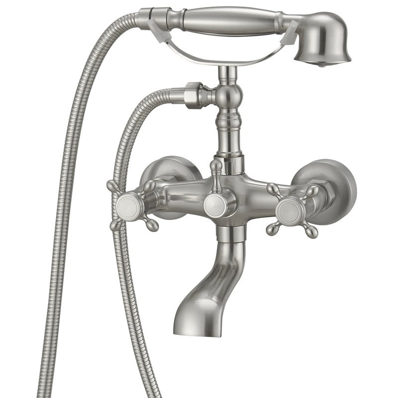 Brushed Nickel Double Handle Wall Mount Tub Faucet