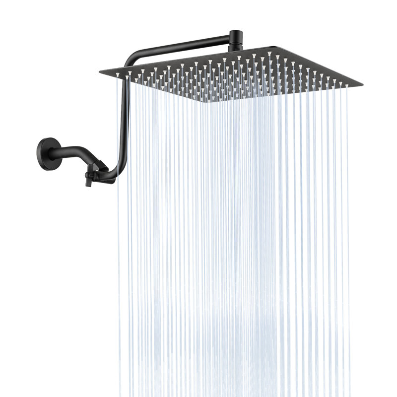 Pomme de douche en acier inoxydable 12 po avec bras réglable 12 po Luxury Water Matte Black