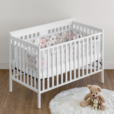 Watercolor Floral Grey Sweet Jojo Designs + BreathableBaby Breathable Mesh Crib Liner