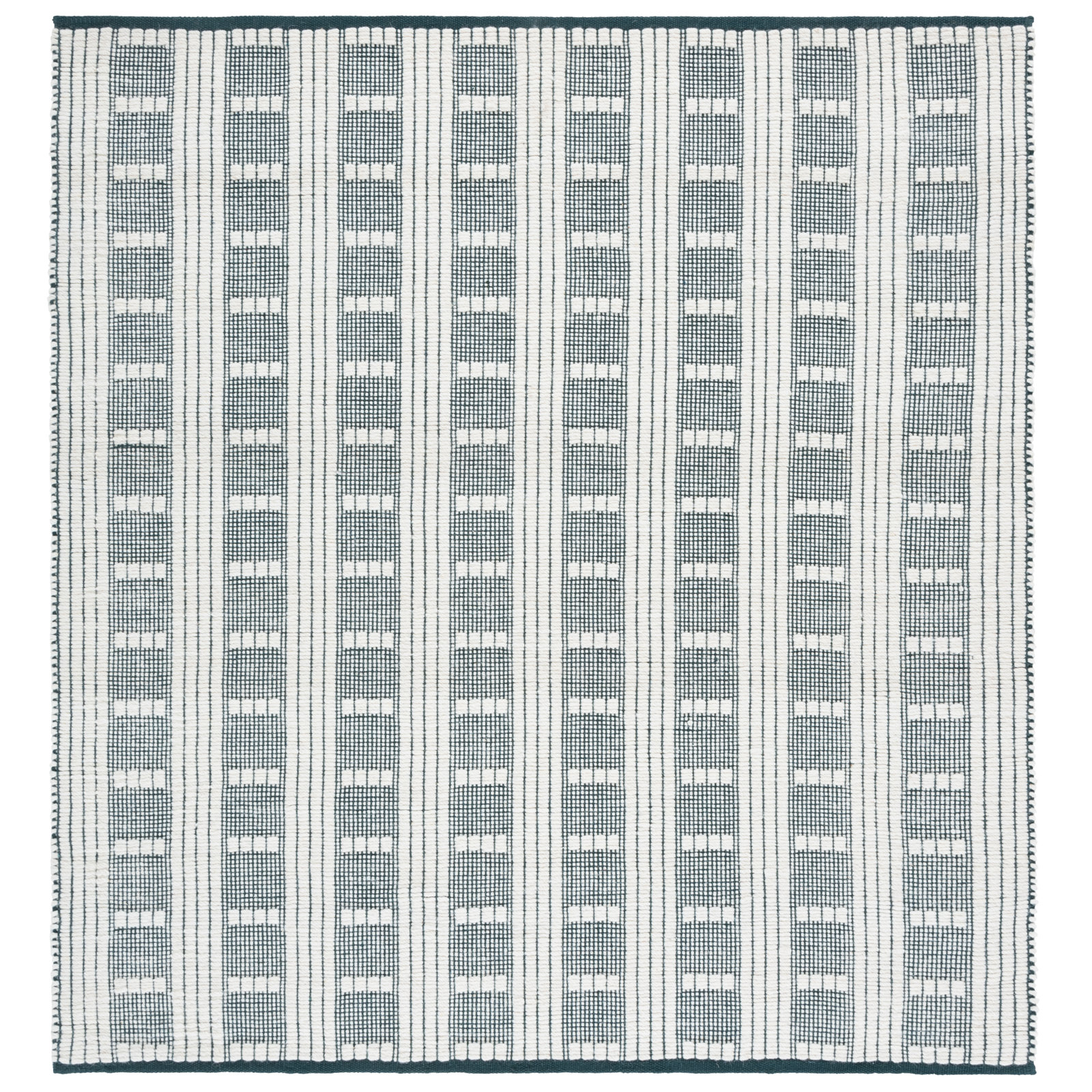Vermont 951 Flatweave Wool/Cotton Geometric Rug in Green/Ivory, Square 6', Green