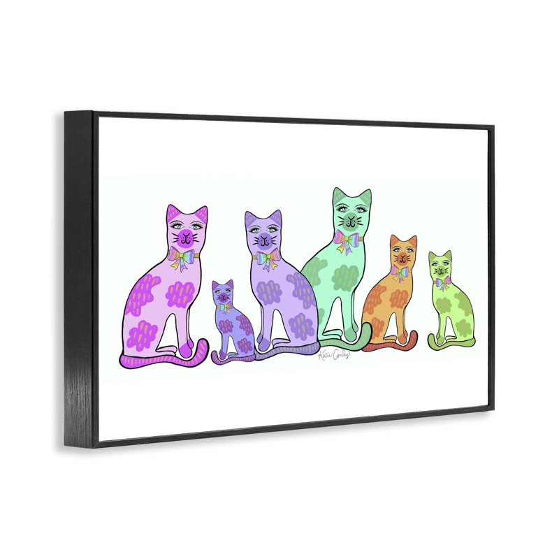«Funky Whimsical Cats», estampe numérique, conception de Katie Conley, H 12 po x l 18 po, Giclée encadrée noir minuit