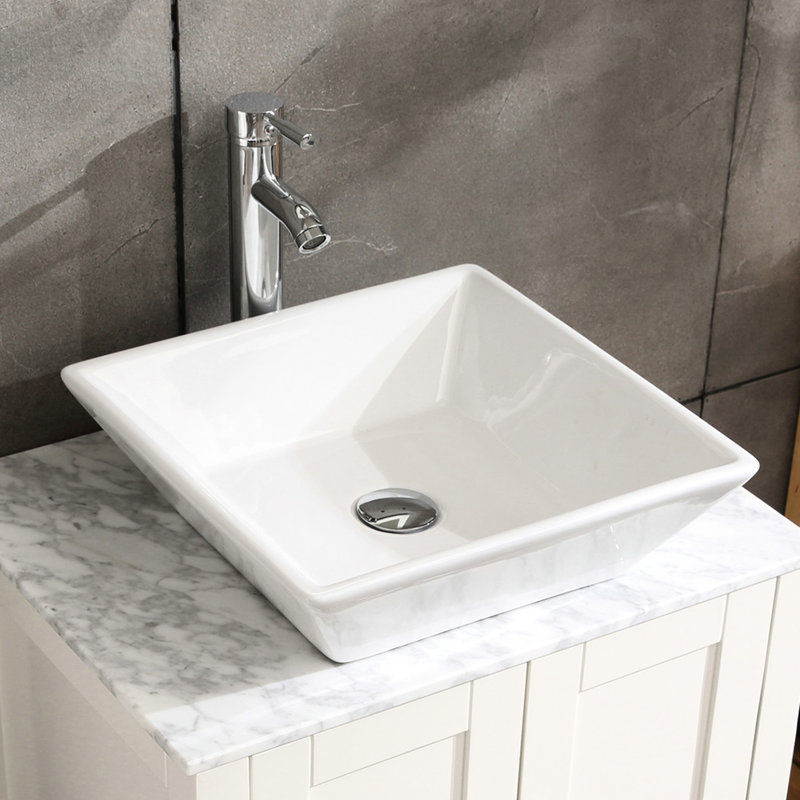 Lavabo vasque de salle de bain carré blanc 16,5 po, fabrication et finition professionnelles de conception durable
