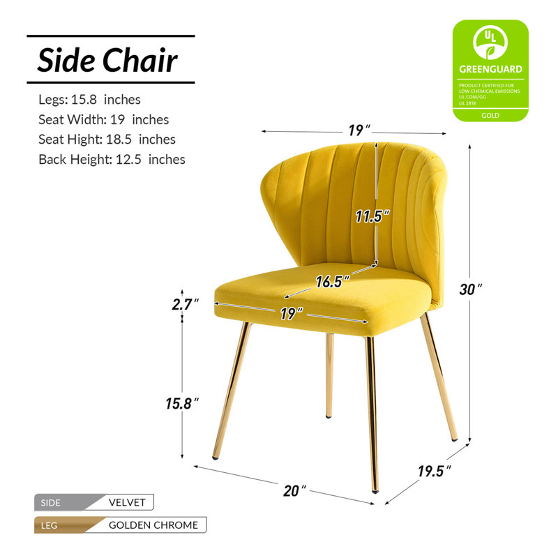 Chaise de salle à manger capitonnée en velours à oreilles moderne Euclid, Velours jaune