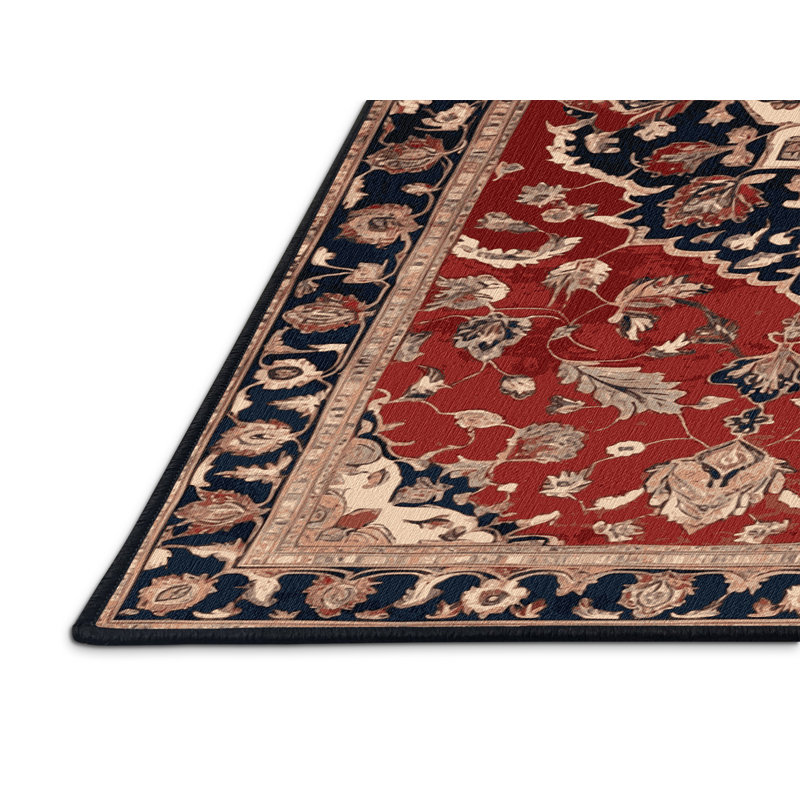 Tapis persan noir lavable à la machine, Rectangle 5 pi x 7 pi
