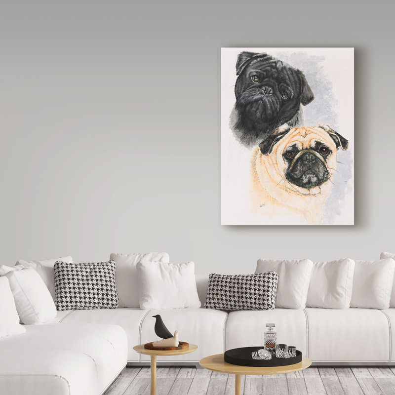 Publicité rétro sur toile tendue Adelphi «Pugs», H 47 po x l 35 po