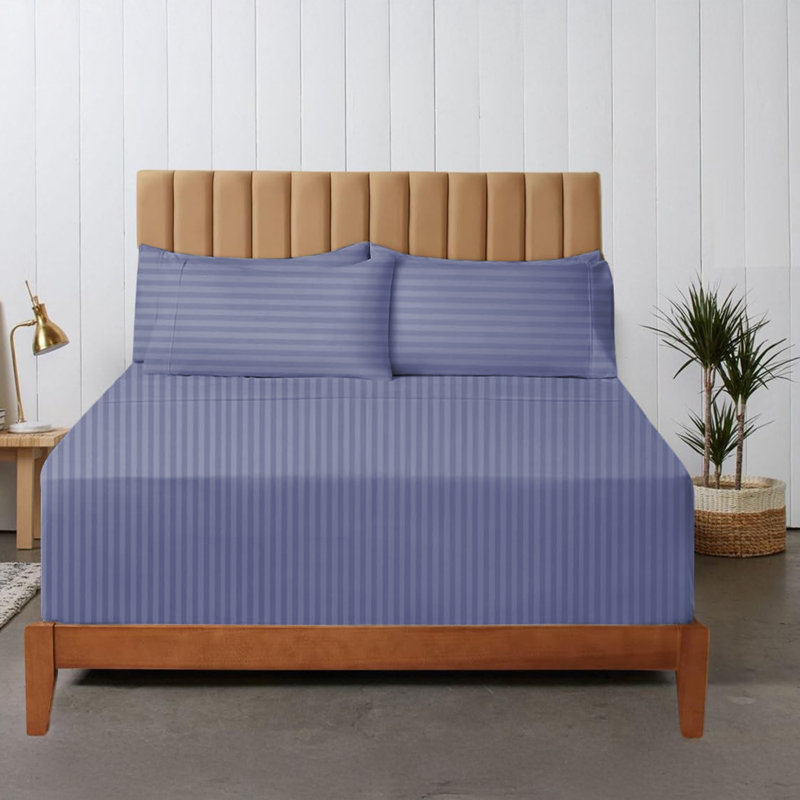 200 Thread Count Striped Microfiber Fitted Sheet, Washed Blue, Single (3')