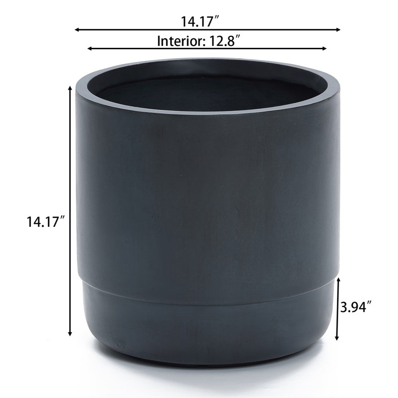 Handmade Modern Gray MgO 14.17" Round Pot Planter