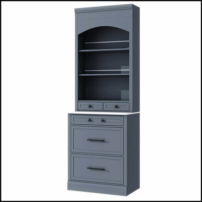 Modern 83.7inch High Kitchen Pantry with Faux Marble Top and 5 Storage Drawers, Freestanding Tall Hutch for Compact Spaces