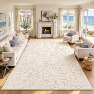 Modern Beige Floral Non-Slip 6' x 9' Area Rug