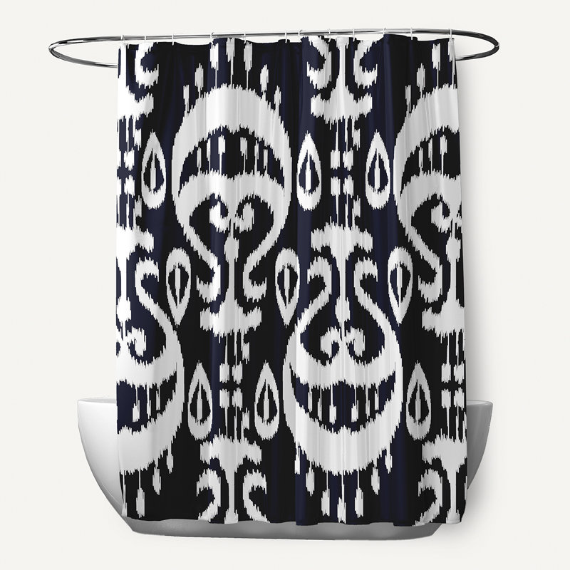 Rideau de douche simple Melchior Ikat, Bleu marine