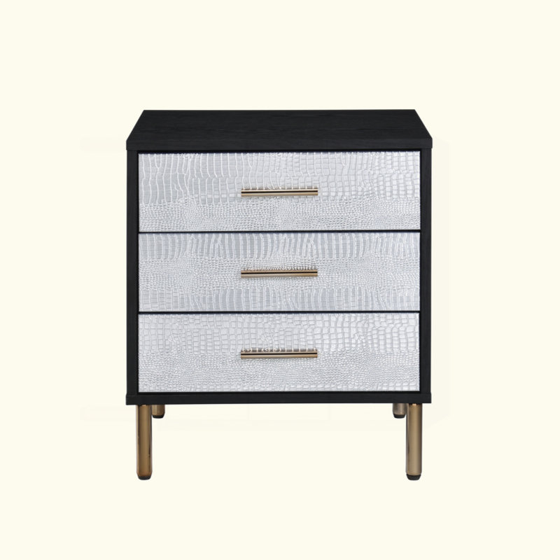 Ensemble de meubles de chambre à coucher glamour 1 pièce 1 table de chevet noire à 3 tiroirs