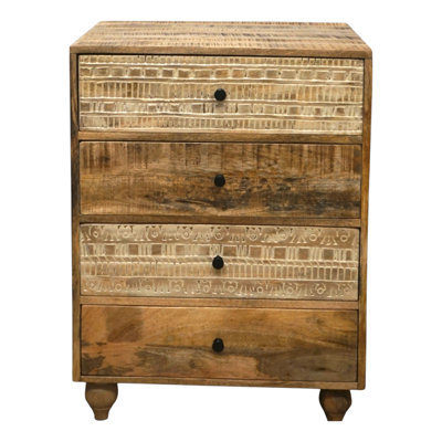 Rustic 4-drawer Dresser Hand-carved Detail